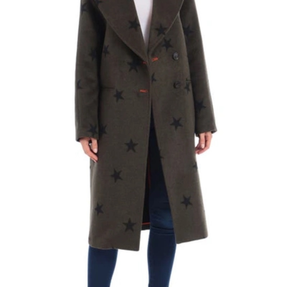 Women's Star Patterned Coat - Black and Green
